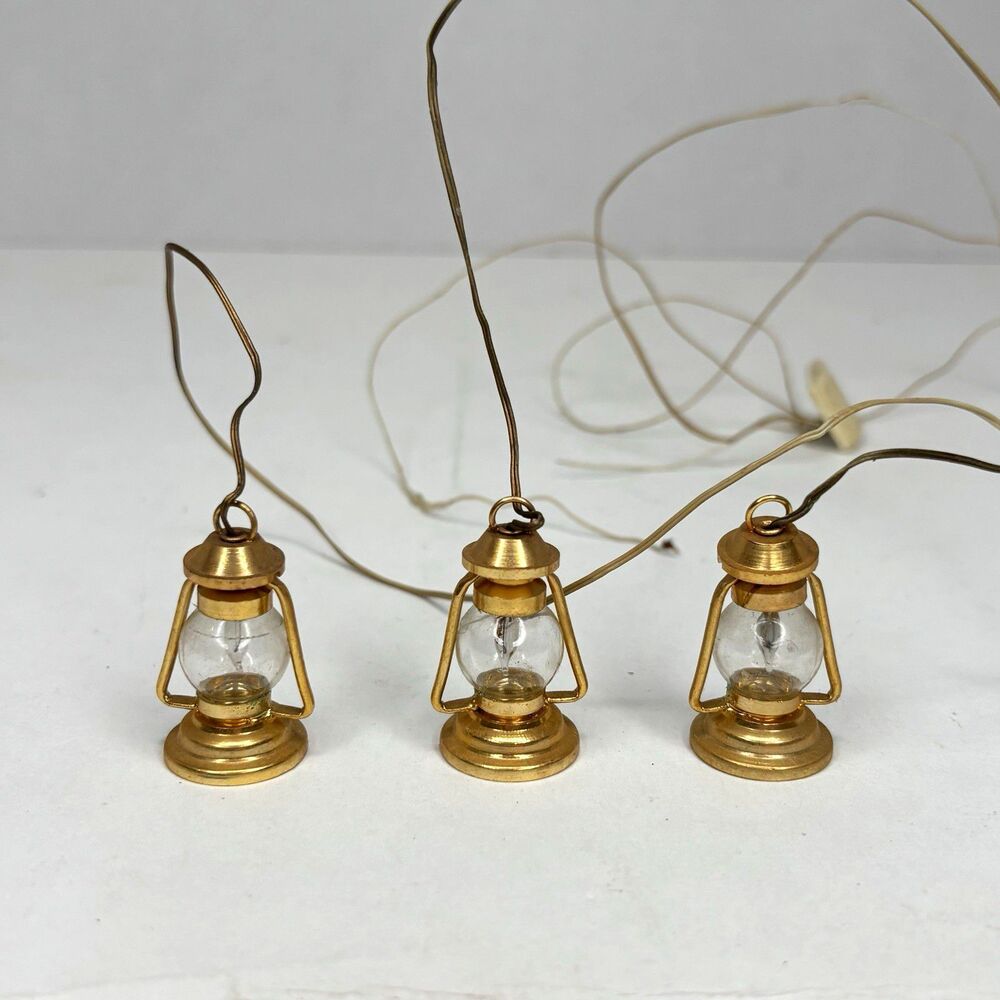 Lot of 3 Gold Wired Dollhouse Miniature Lantern Lights 1:12 Scale Corded